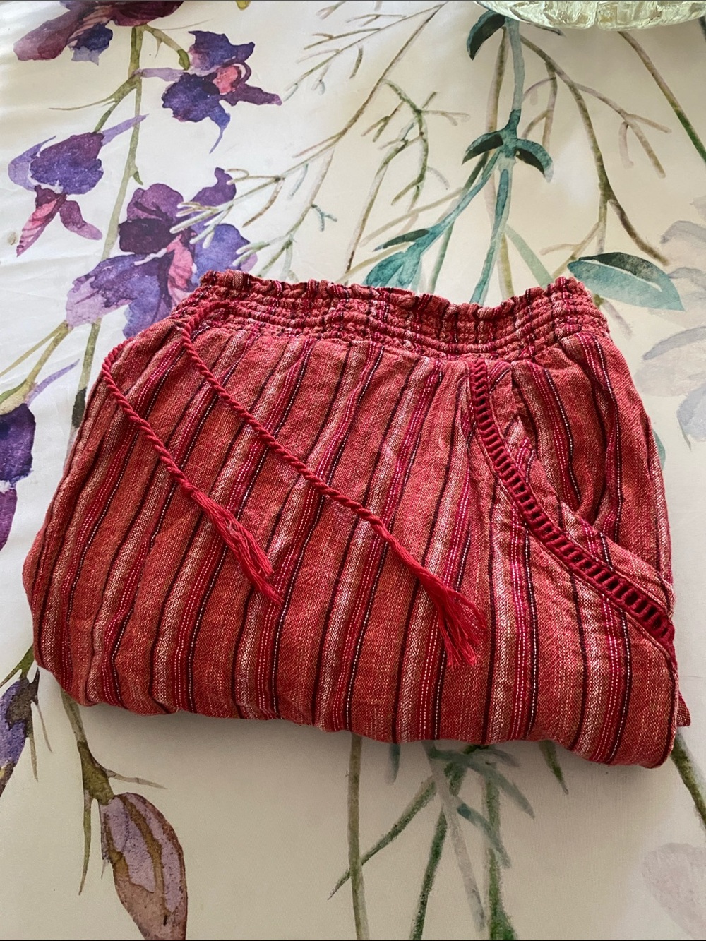 Briggs New York Red Striped Maxi Skirt with Waist Ties